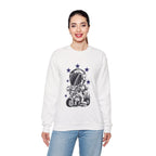 Astronaut Riding Scooter Crewneck Sweatshirt Retro Space Biker Graphic