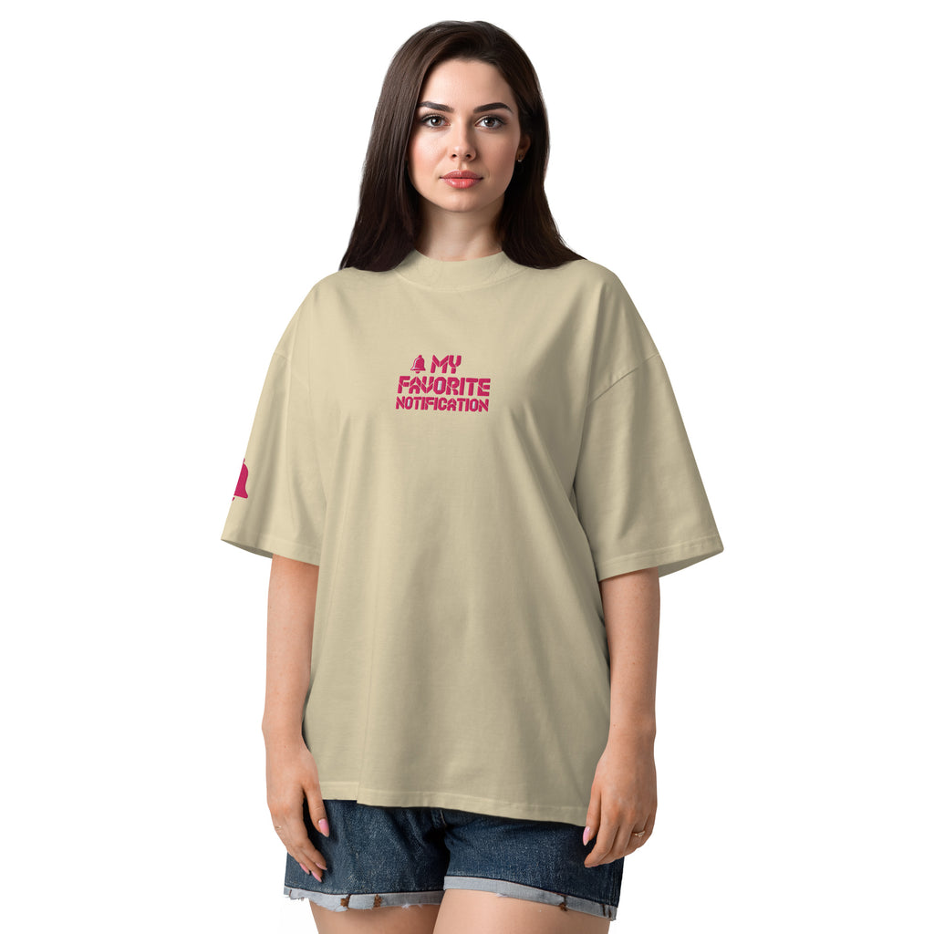 Embroidered My Favorite Notification Organic Oversized High Neck T-Shirt