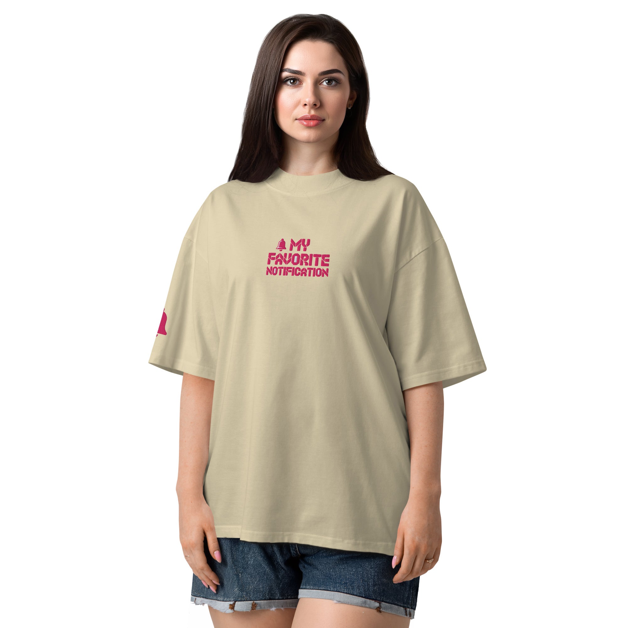 Embroidered My Favorite Notification Organic Oversized High Neck T-Shirt