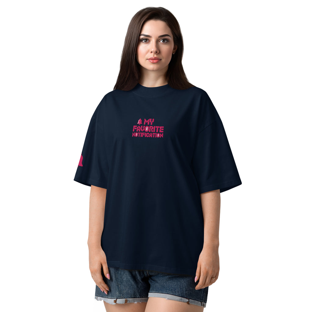 Embroidered My Favorite Notification Organic Oversized High Neck T-Shirt