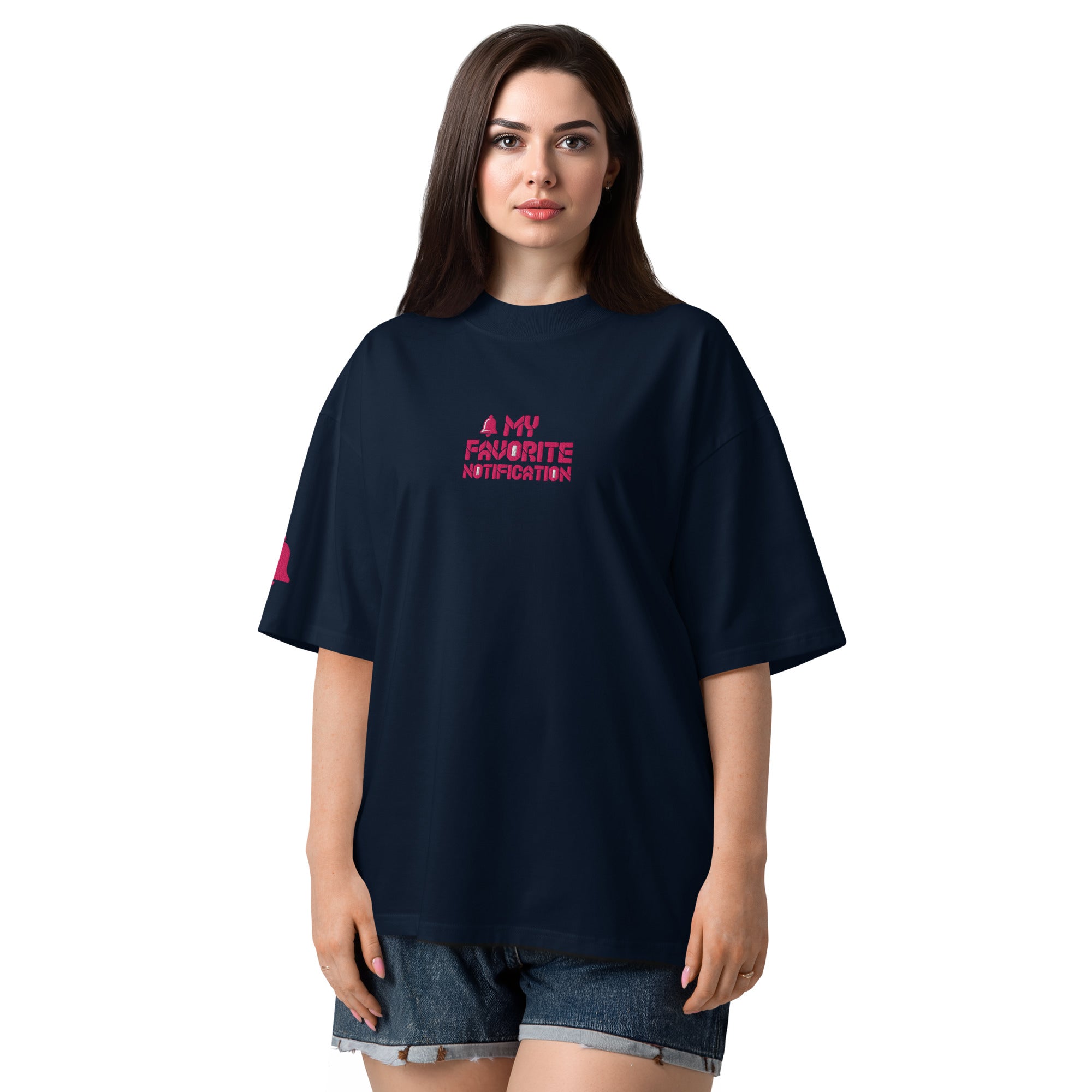 Embroidered My Favorite Notification Organic Oversized High Neck T-Shirt
