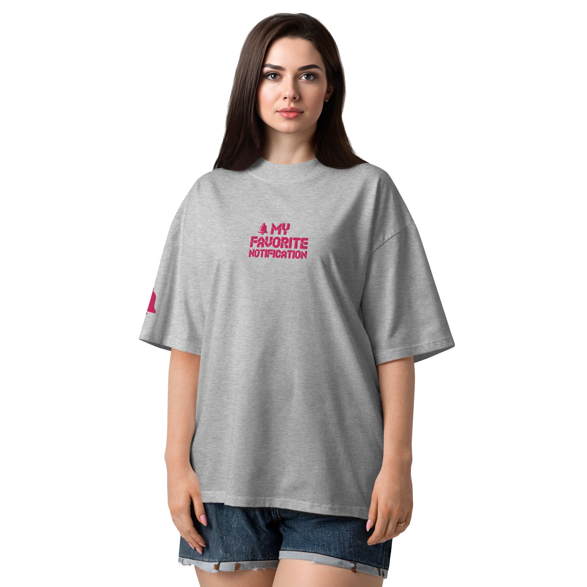 Embroidered My Favorite Notification Organic Oversized High Neck T-Shirt