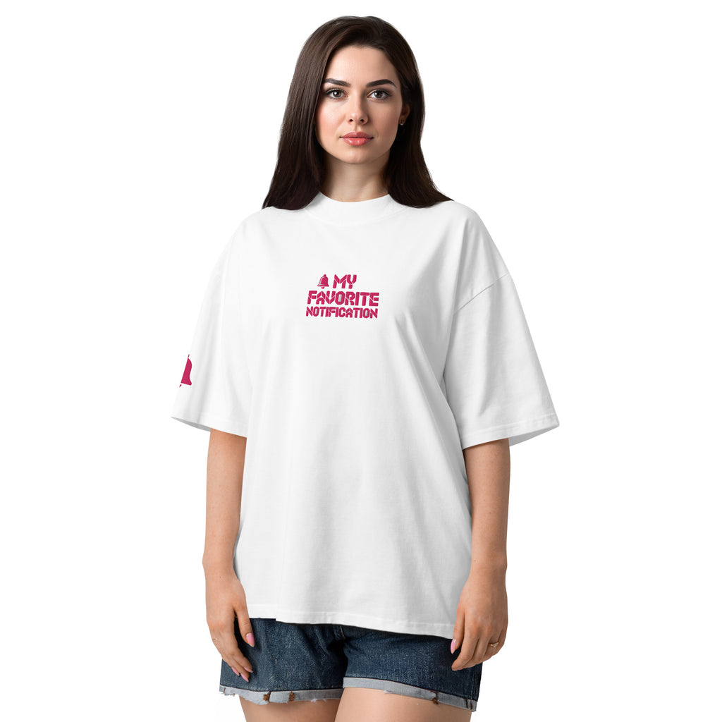 Embroidered My Favorite Notification Organic Oversized High Neck T-Shirt