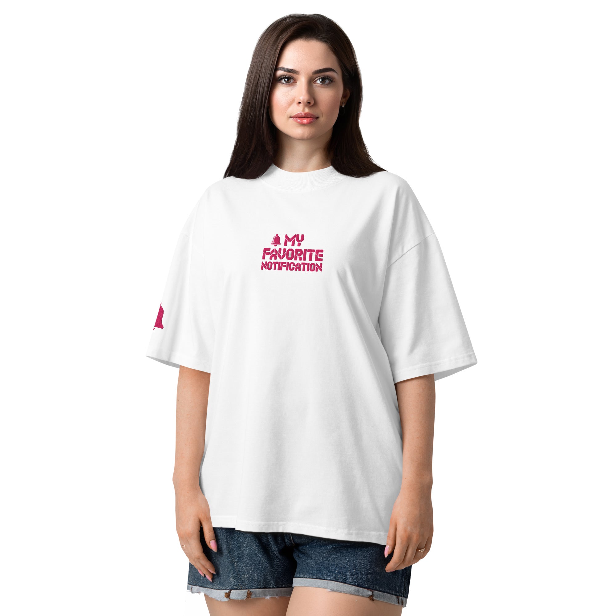 Embroidered My Favorite Notification Organic Oversized High Neck T-Shirt