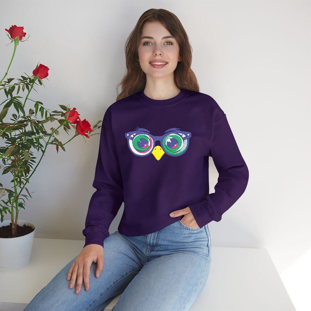 Owl Glasses Sequin Crewneck Sweatshirt Whimsical Sparkle Pullover