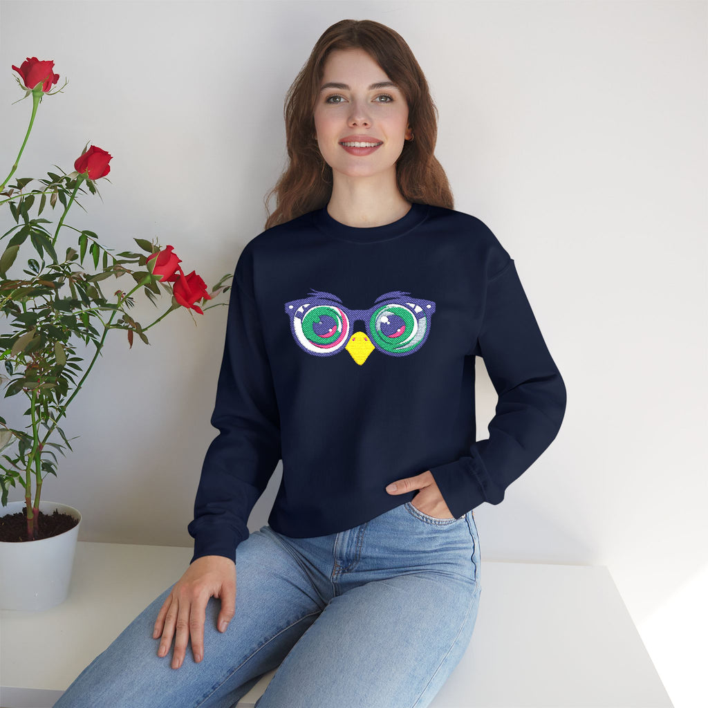 Owl Glasses Sequin Crewneck Sweatshirt Whimsical Sparkle Pullover
