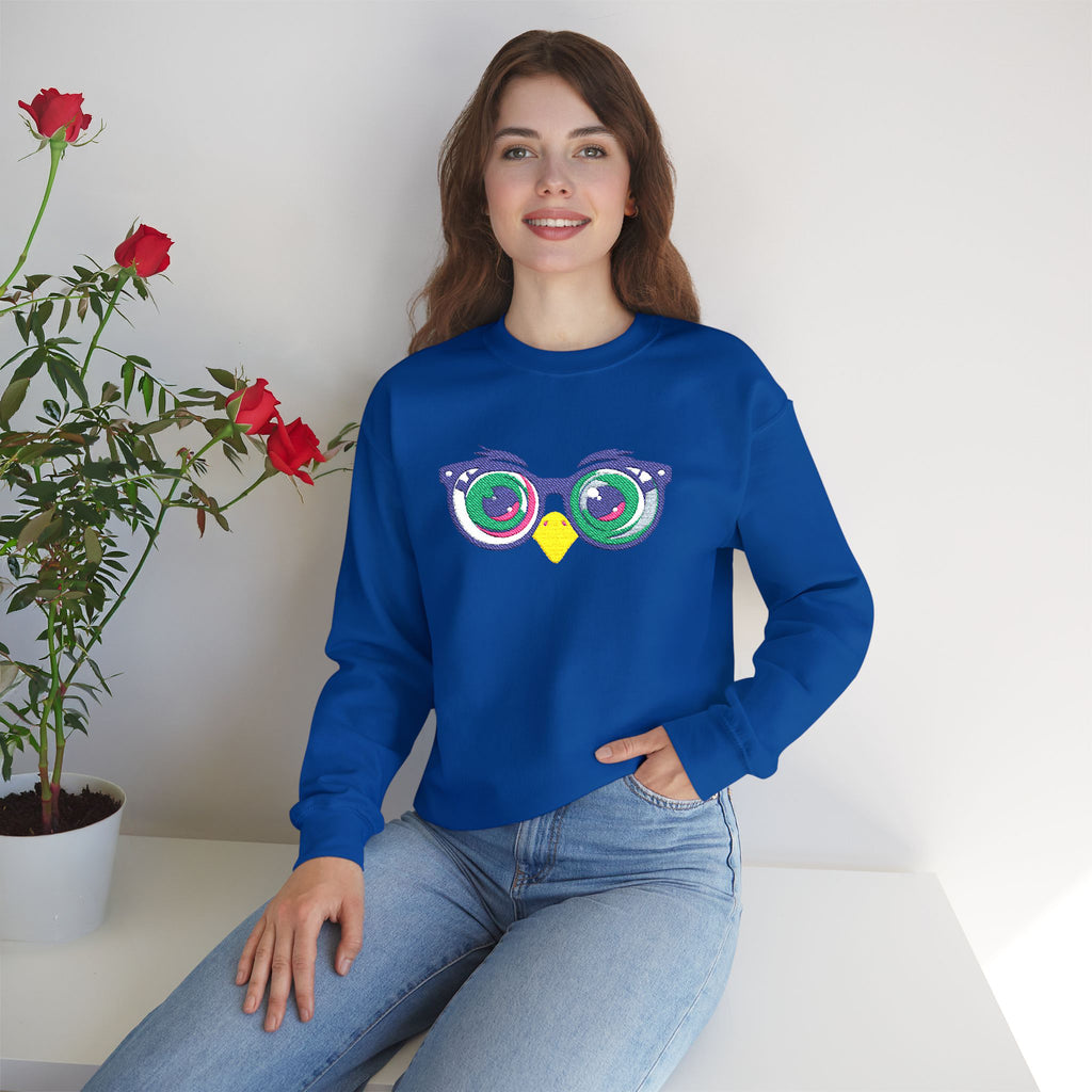 Owl Glasses Sequin Crewneck Sweatshirt Whimsical Sparkle Pullover