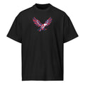 Black t-shirt with a colorful eagle design on a white background