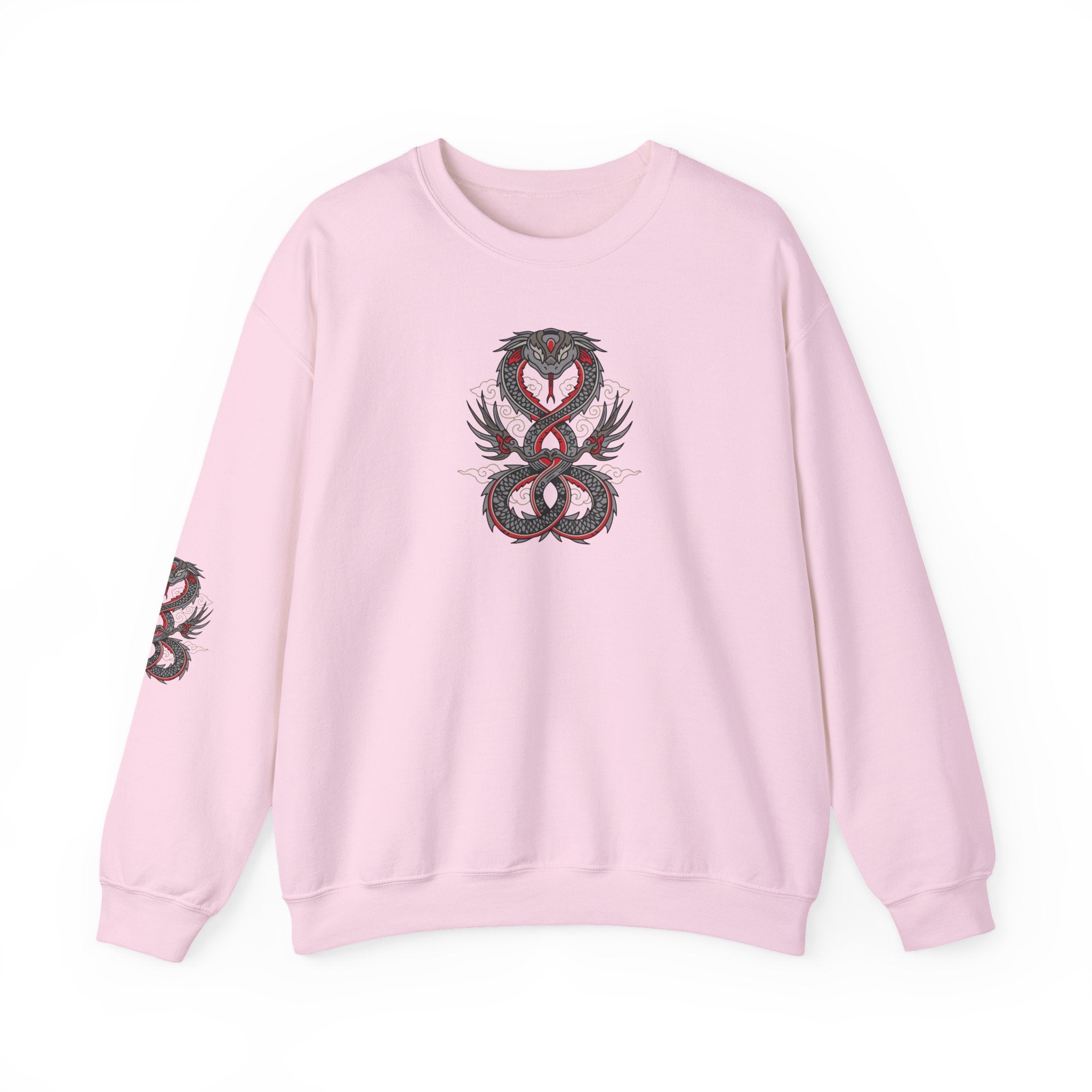 Pink sweatshirt with snake design on a white background
