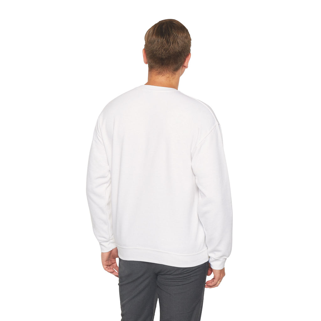 Man wearing a white sweatshirt on a white background