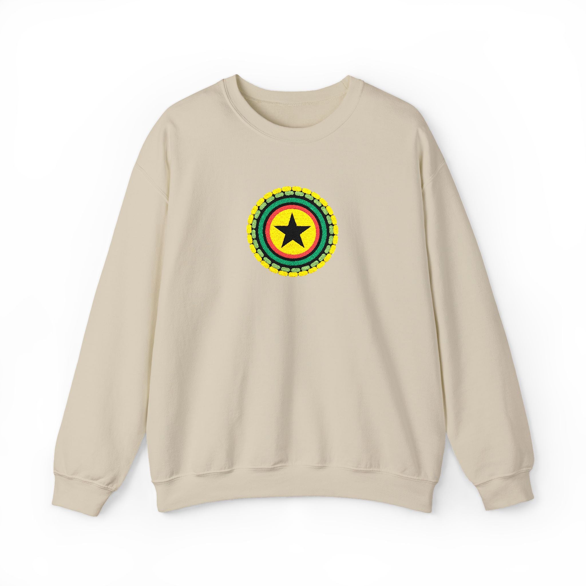 Sunburst Star Embroidered Rasta Star Mandala Crewneck Sweatshirt