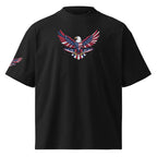 Black t-shirt with an eagle design on a white background