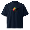 Black t-shirt with a colorful parrot graphic on a white background