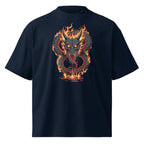 Black t-shirt with a dragon design on a white background
