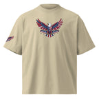 Beige t-shirt with a graphic of an eagle and American flag design on a white background