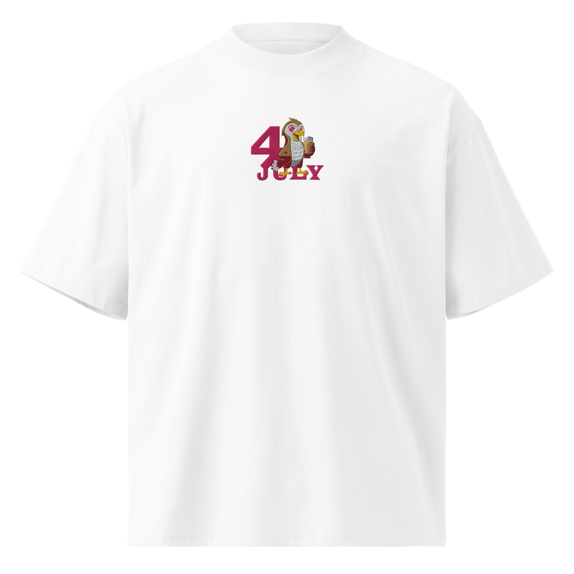 White t-shirt with '4th of July' graphic on a white background