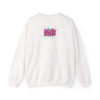 White sweatshirt with colorful 'LOVE' design on a white background