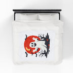 Duvet cover with ghost design on a bed