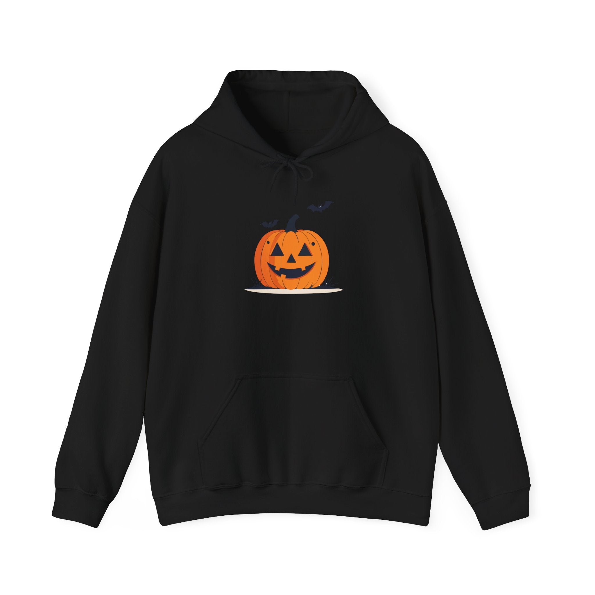 Black hoodie with a pumpkin design on a white background