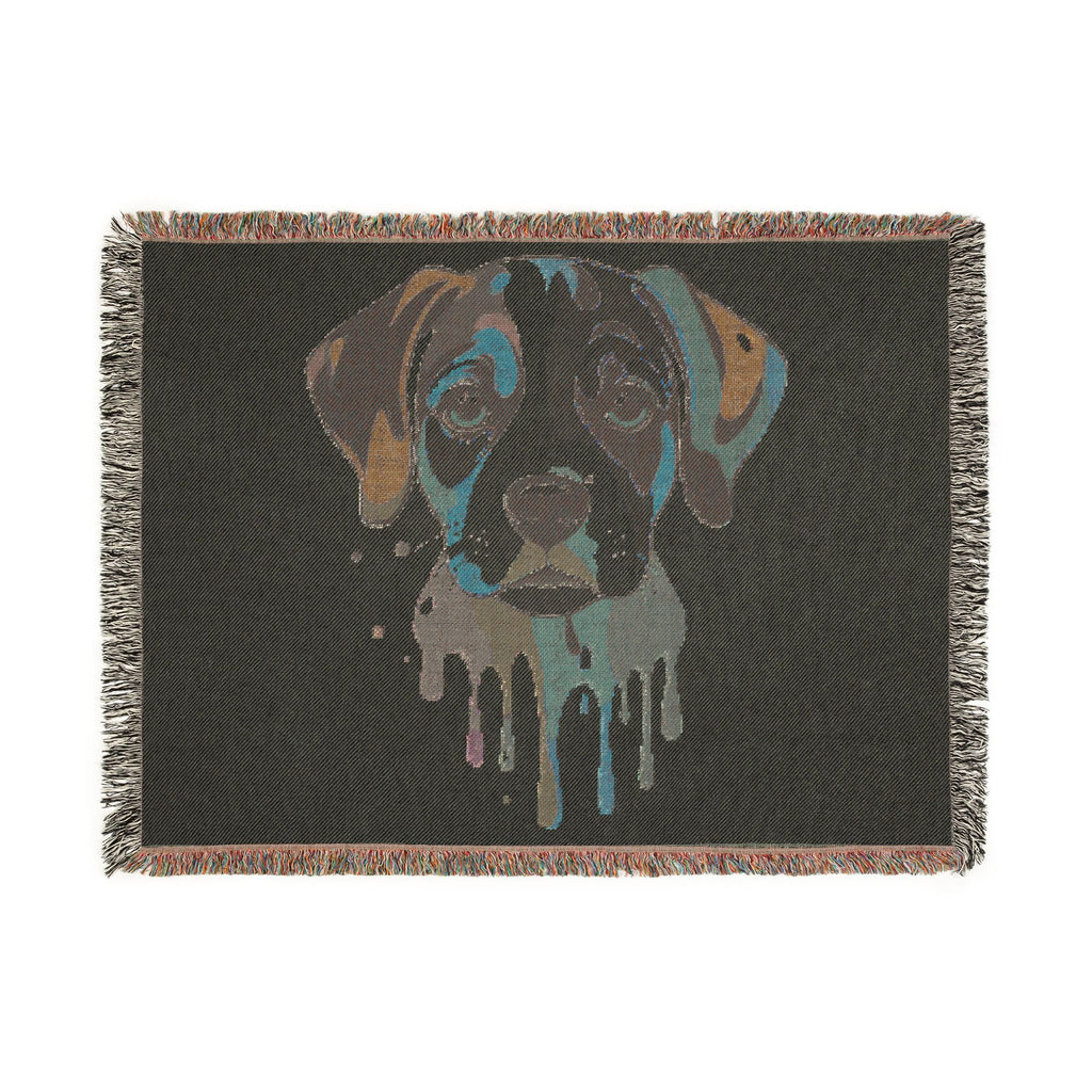 Blanket with a colorful dog portrait on a black background