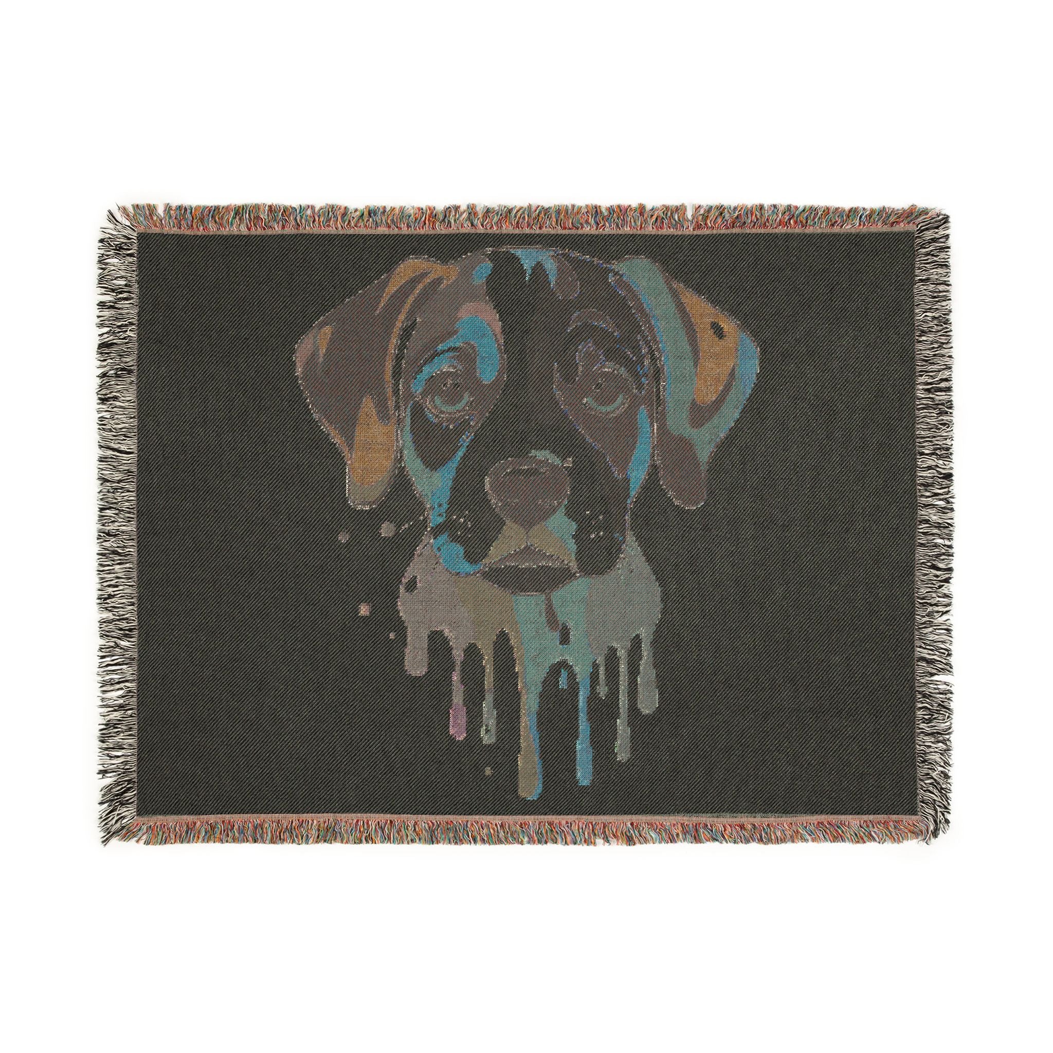 Blanket with a colorful dog portrait on a black background